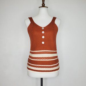 Cest. 1946 Rust Brown Cream Sleeveless Pullover Crochet Knit Sweater Top Size S